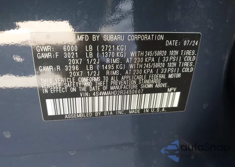 2024 Subaru Ascent Onyx Edition 7-Passenger from USA, damaged, VIN 4S4WMAHD2R3450607